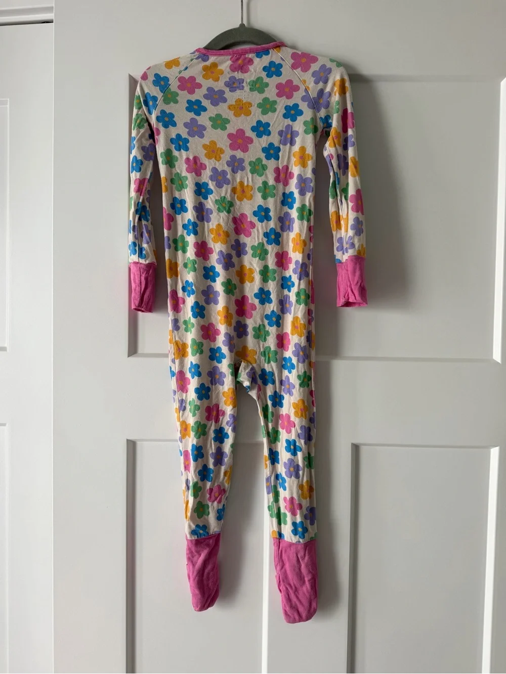 Little One Shop Toddler Floral Zip-Up Footed One-Piece Pajamas - Pink Trim